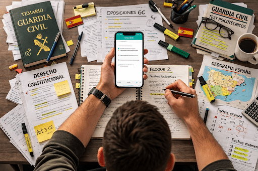 Aspirante a Guardia Civil Joven estudiando para la oposición